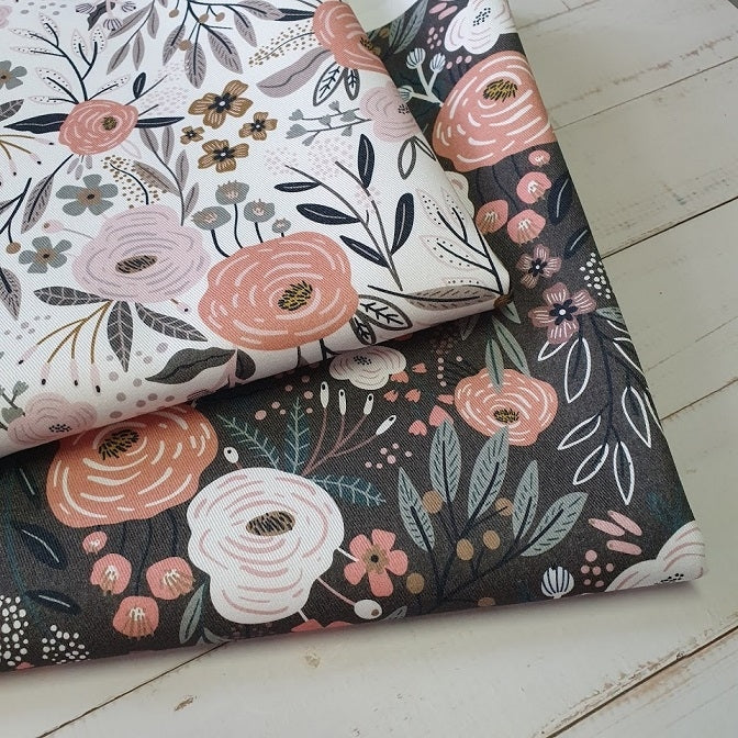 MYO Design - Twill Canvas - Wildrosen - hellgrau-weiß