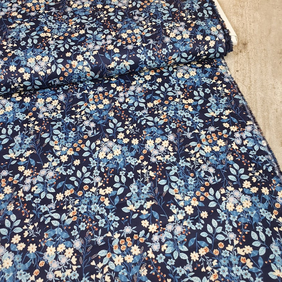 Kokka Baumwoll Lawn/Voile - Blue Flowers