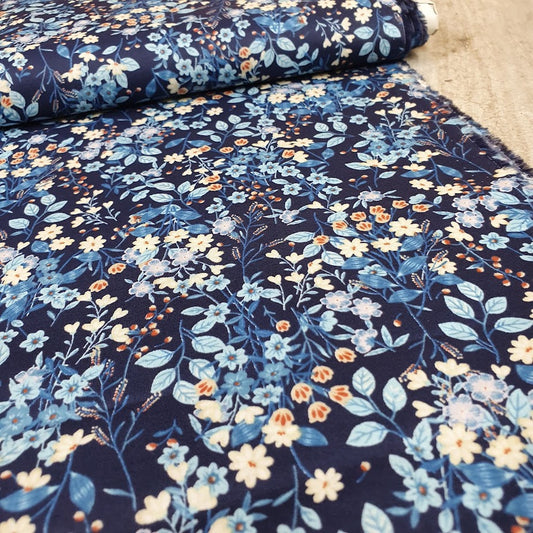 Kokka Baumwoll Lawn/Voile - Blue Flowers