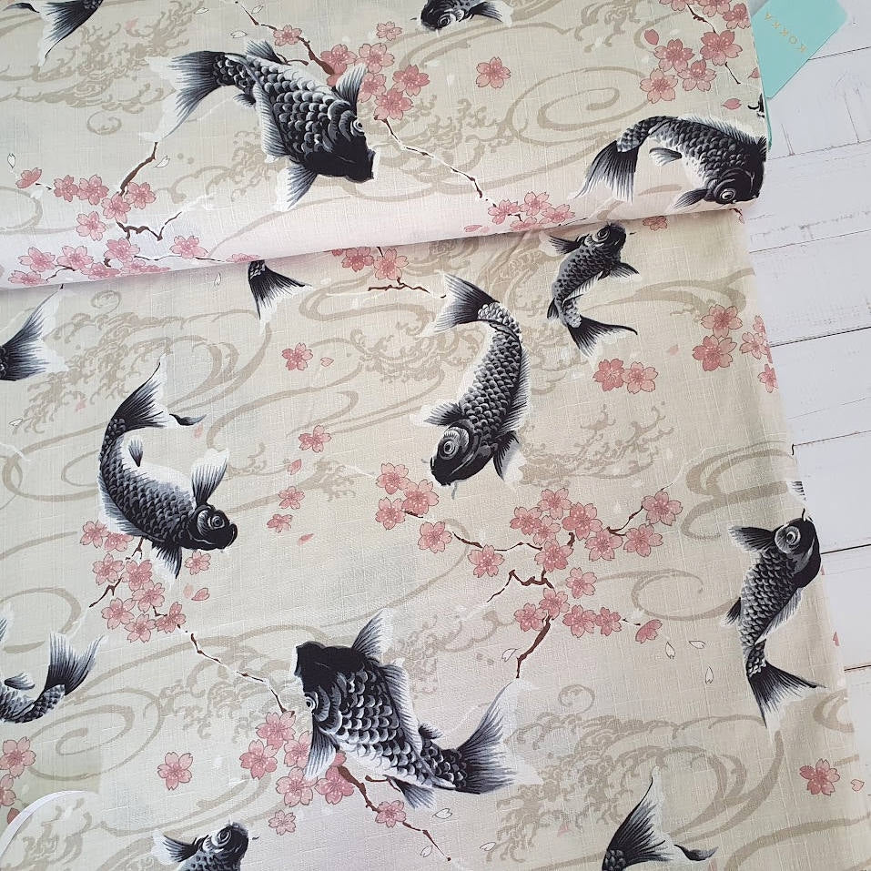 Kokka - Dobby Koi - Barkcloth - ecru