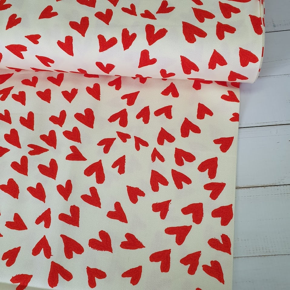 Kobayashi Twill Canvas - Hearts - rot