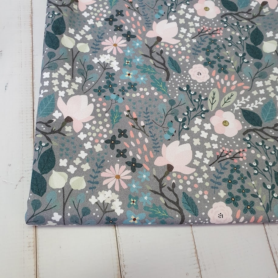 MYO Design - Twill Canvas - Winter Blumenwiese - grey