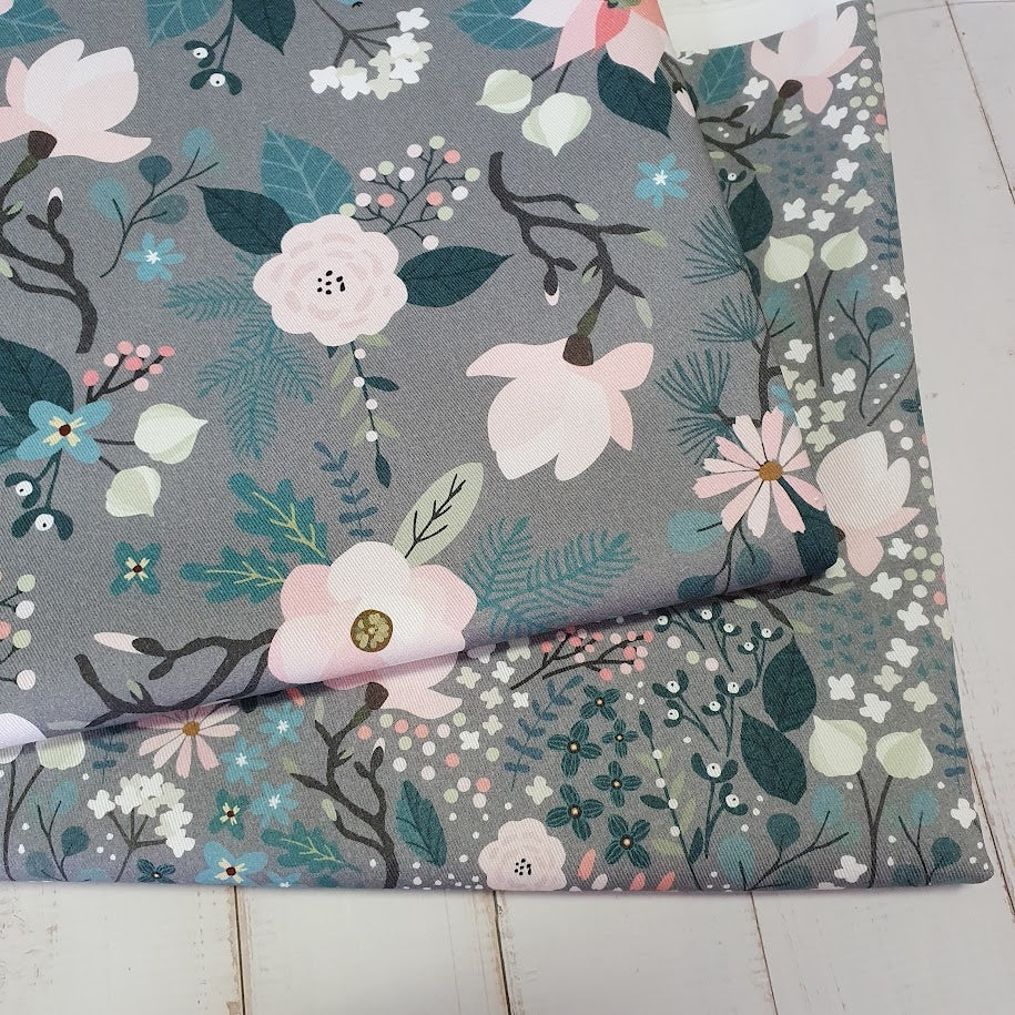 MYO Design - Twill Canvas - Winter Flowers grau