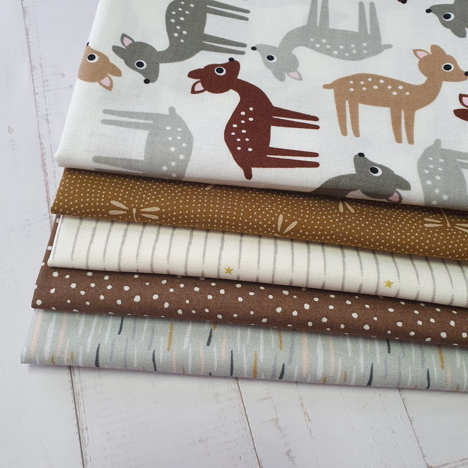 Fat Quarter Set "Ann Kelle Rehe" - braun-weiß