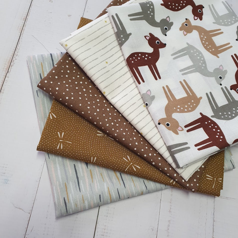 Fat Quarter Set "Ann Kelle Rehe" - braun-weiß