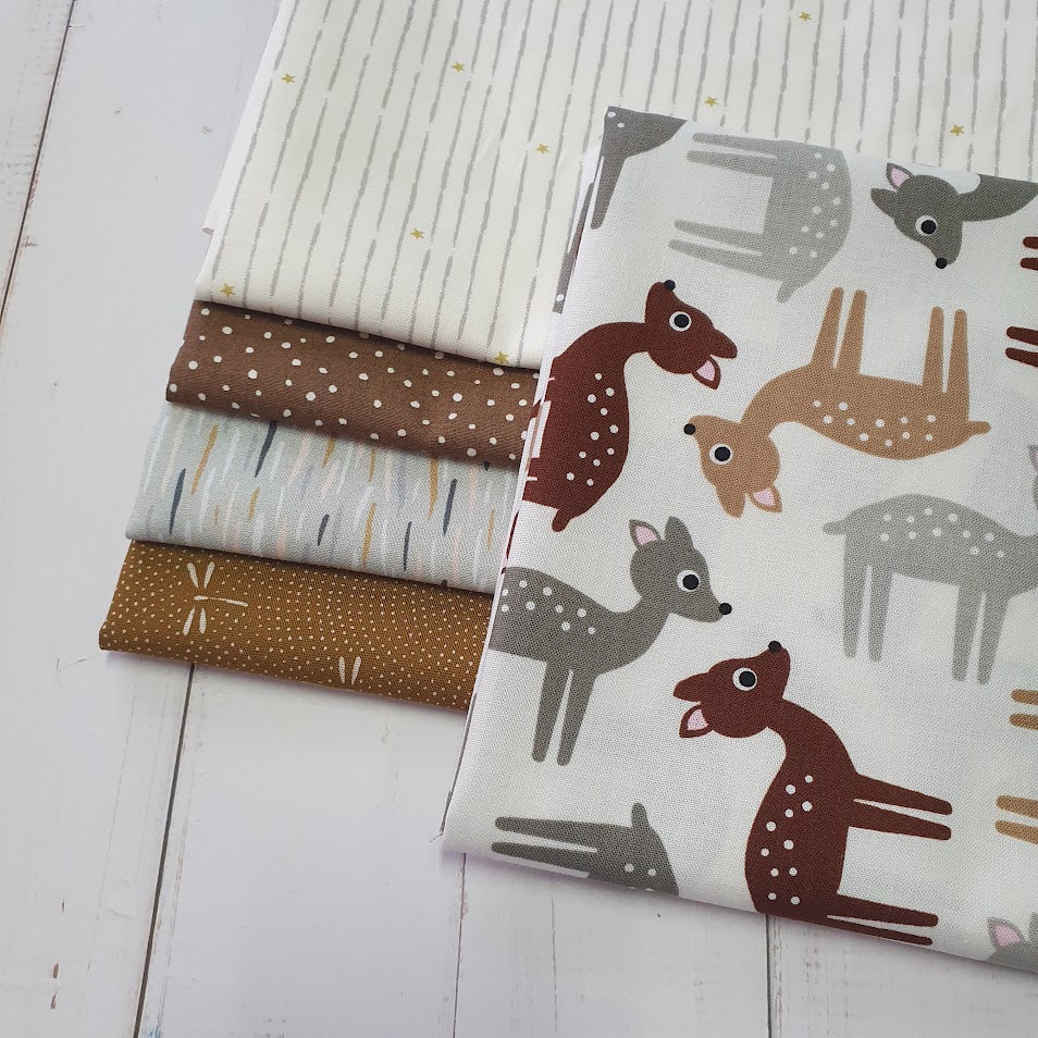 Fat Quarter Set "Ann Kelle Rehe" - braun-weiß