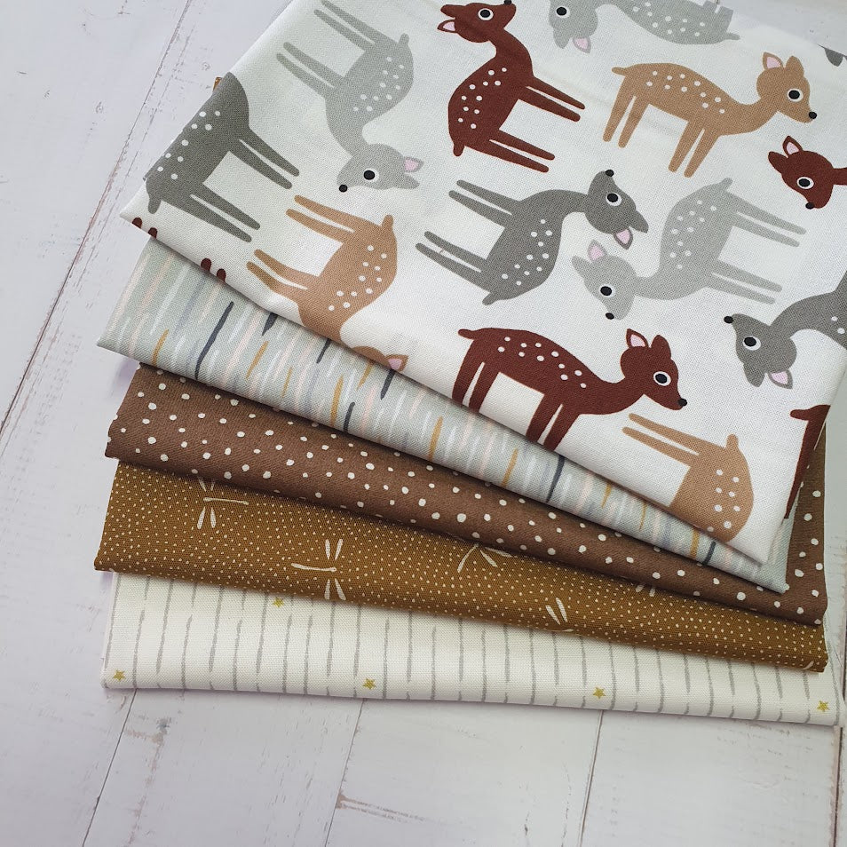 Fat Quarter Set "Ann Kelle Rehe" - braun-weiß