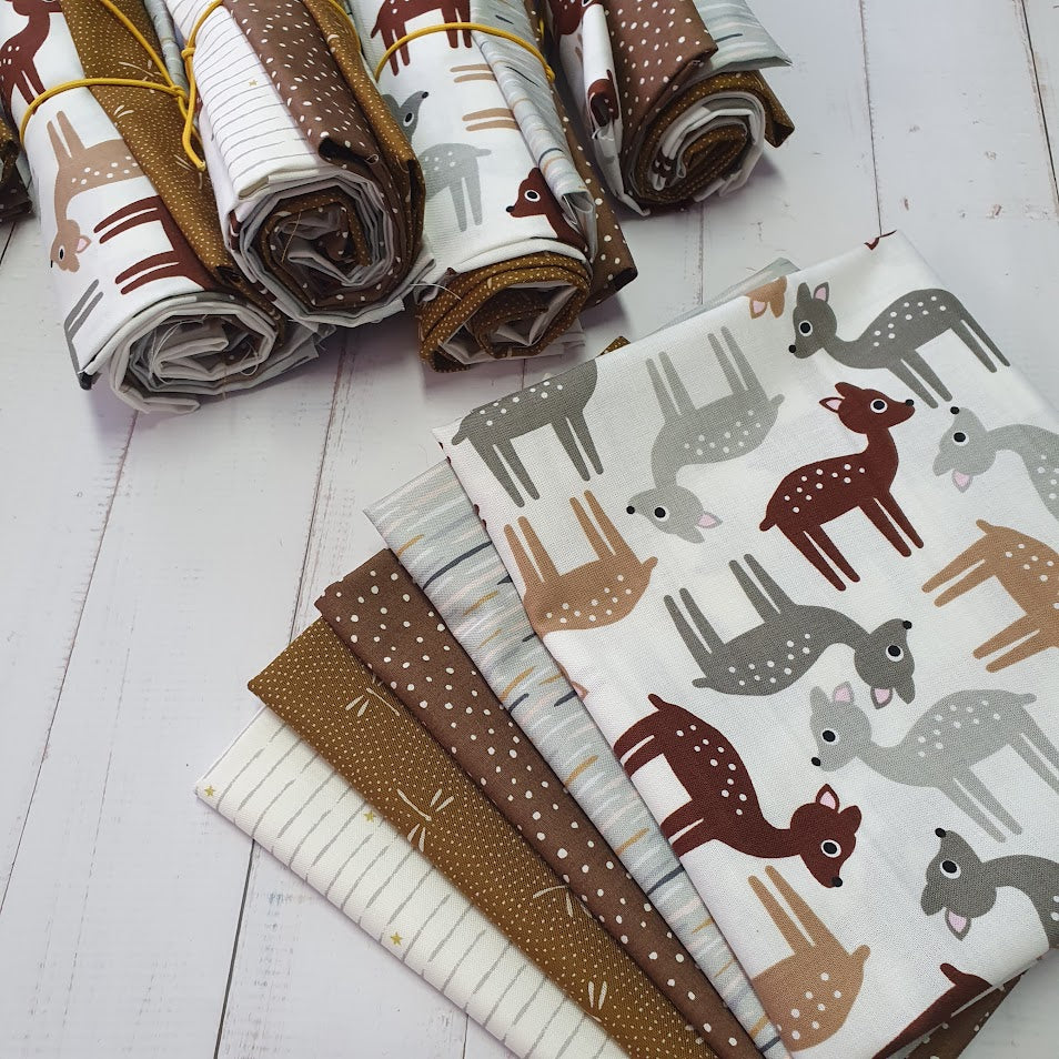 Fat Quarter Set "Ann Kelle Rehe" - braun-weiß