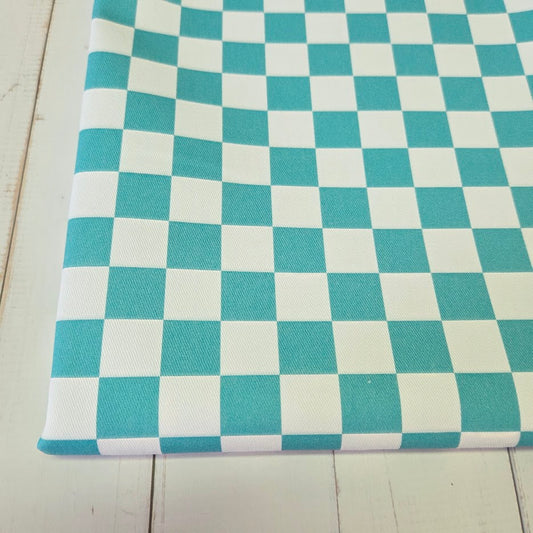 Türkis Checkerd - Karo Twill Canvas in türkis-weiss