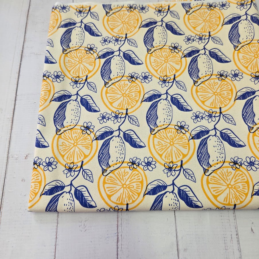 MYO Design - Twill Canvas - Lemons blue-white