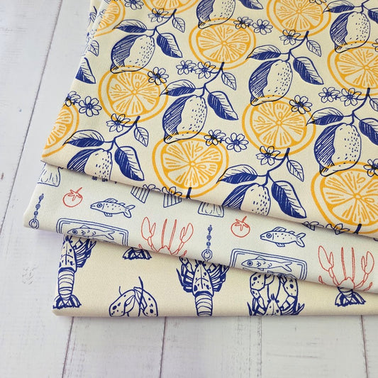 MYO Design - Twill Canvas - Lemons blue-white