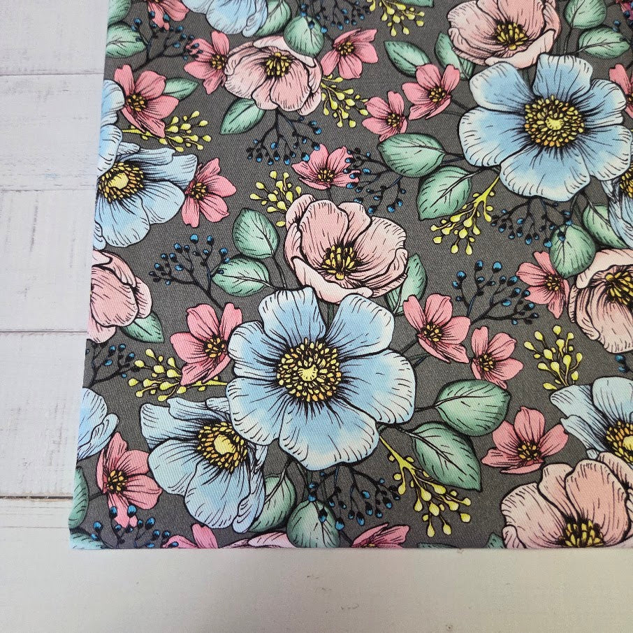 MYO Design - Twill Canvas - Pastel Flowers - grau