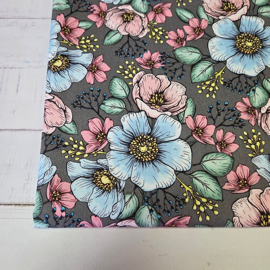 MYO Design - Twill Canvas - Pastel Flowers - grau