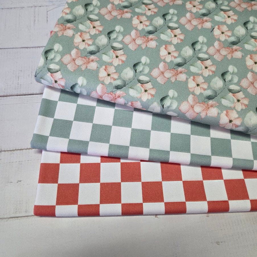 Stoffreste Paket - Canvas Checkers und Hydragea - mint