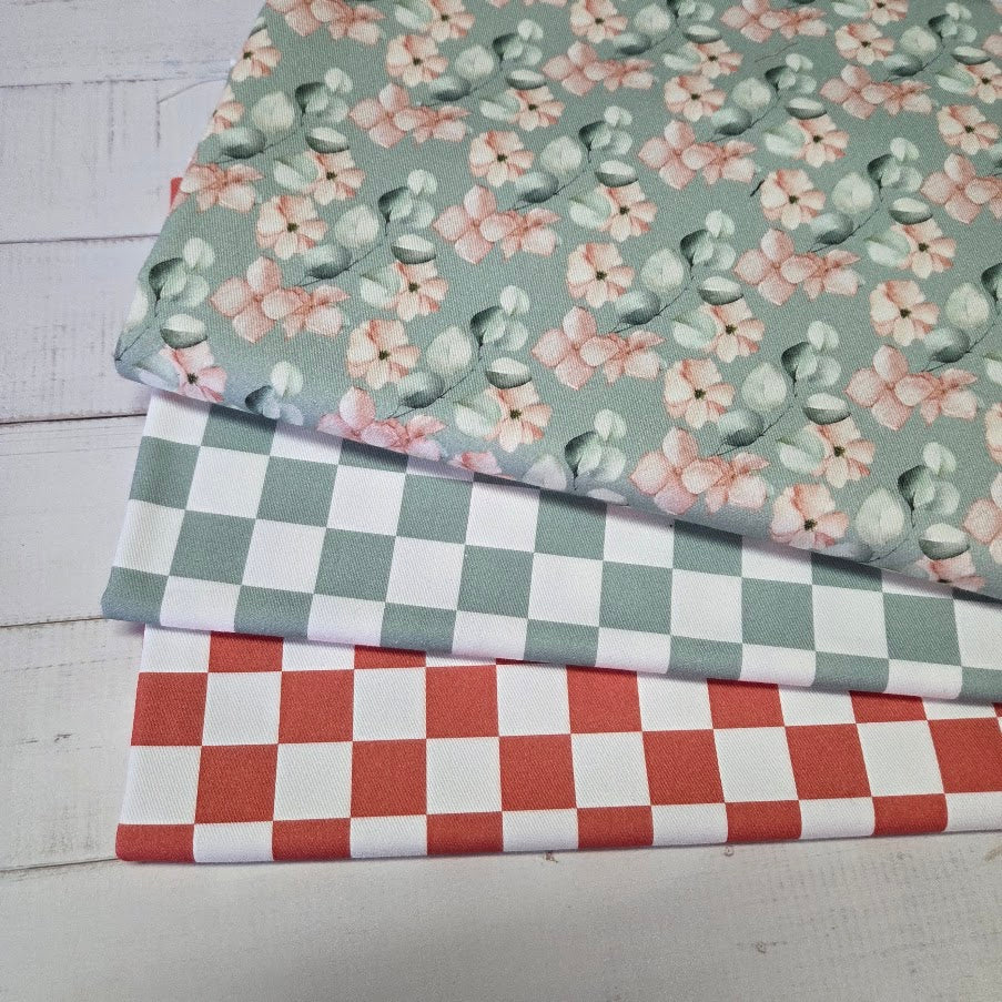 Stoffreste Paket - Canvas Checkers und Hydragea - mint