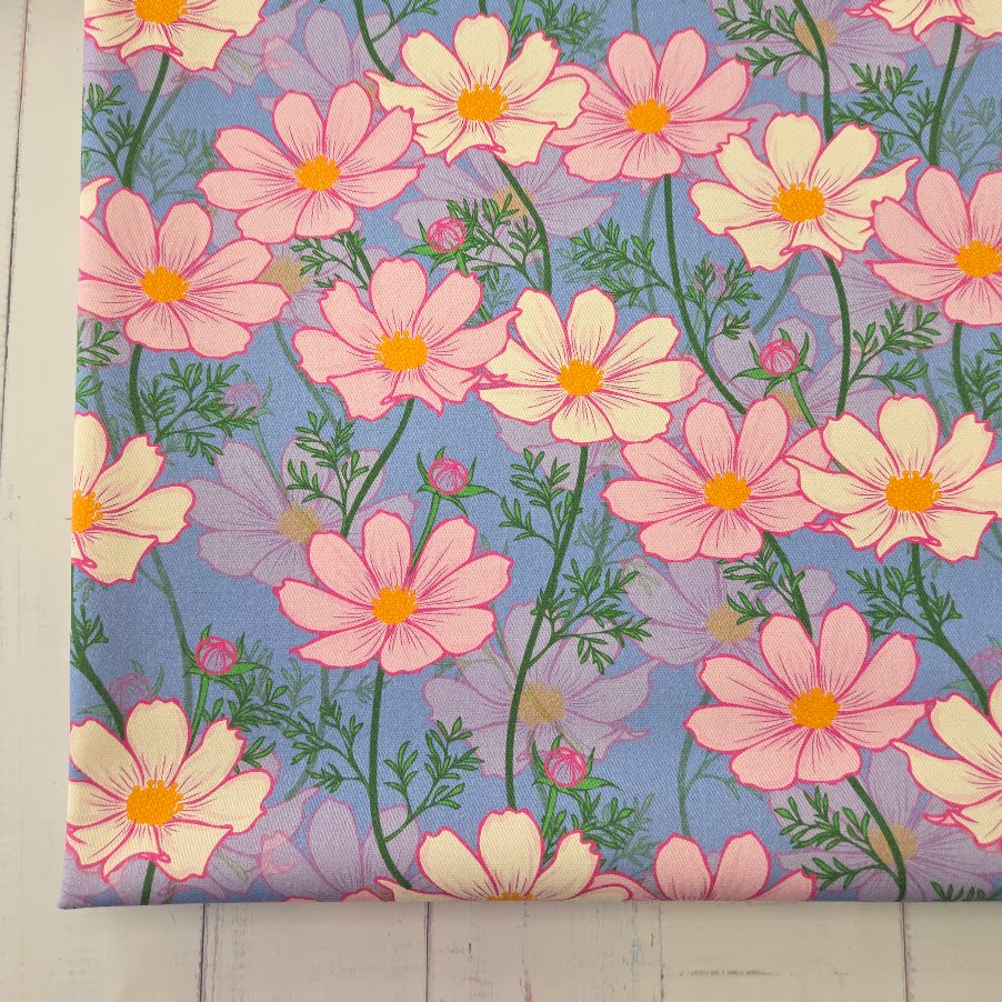 MYO Design - Twill Canvas - Cosmos Flower - blue
