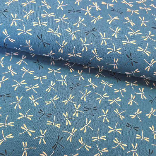 Baumwollstoff - Japanische Libellen - petrol