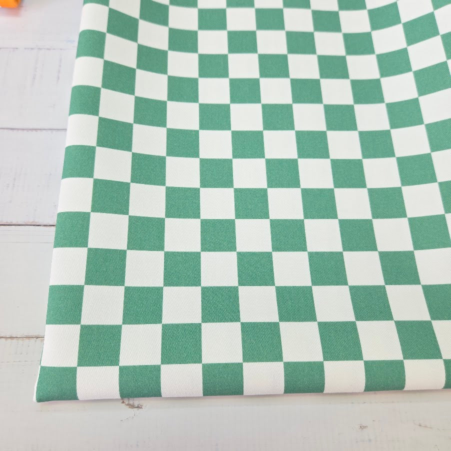 MYO Design - Türkis Checkered - Karo Twill Canvas in dustypetrol-weiss