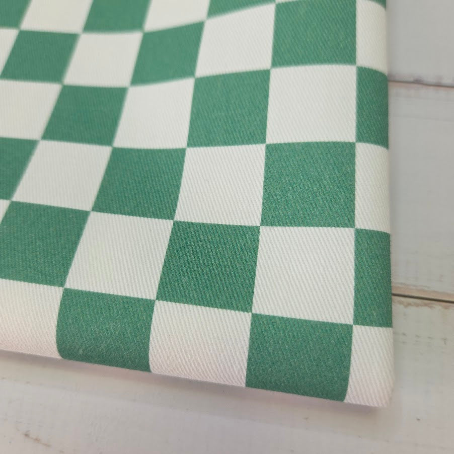 MYO Design - Türkis Checkered - Karo Twill Canvas in dustypetrol-weiss