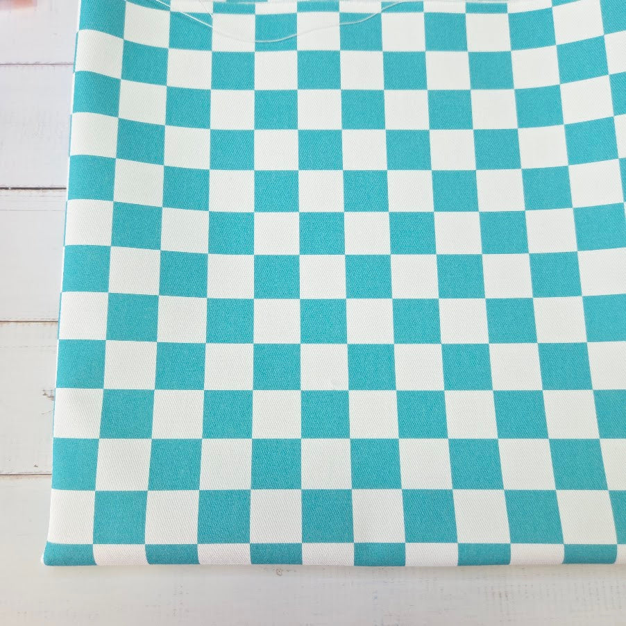 MYO Design - Türkis Checkered - Karo Twill Canvas in türkis-weiss