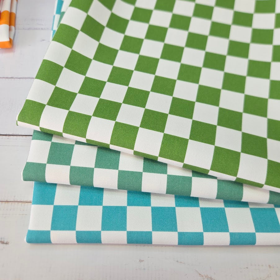 MYO Design - Türkis Checkered - Karo Twill Canvas in türkis-weiss