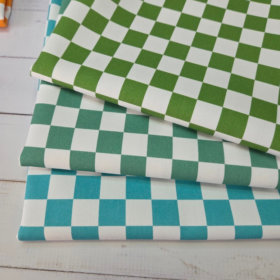 MYO Design - Türkis Checkered - Karo Twill Canvas in dustypetrol-weiss