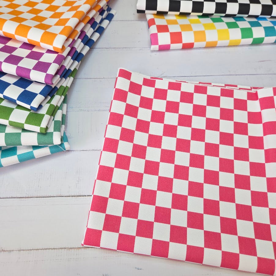 MYO Design - Türkis Checkered - Karo Twill Canvas in pink-weiss