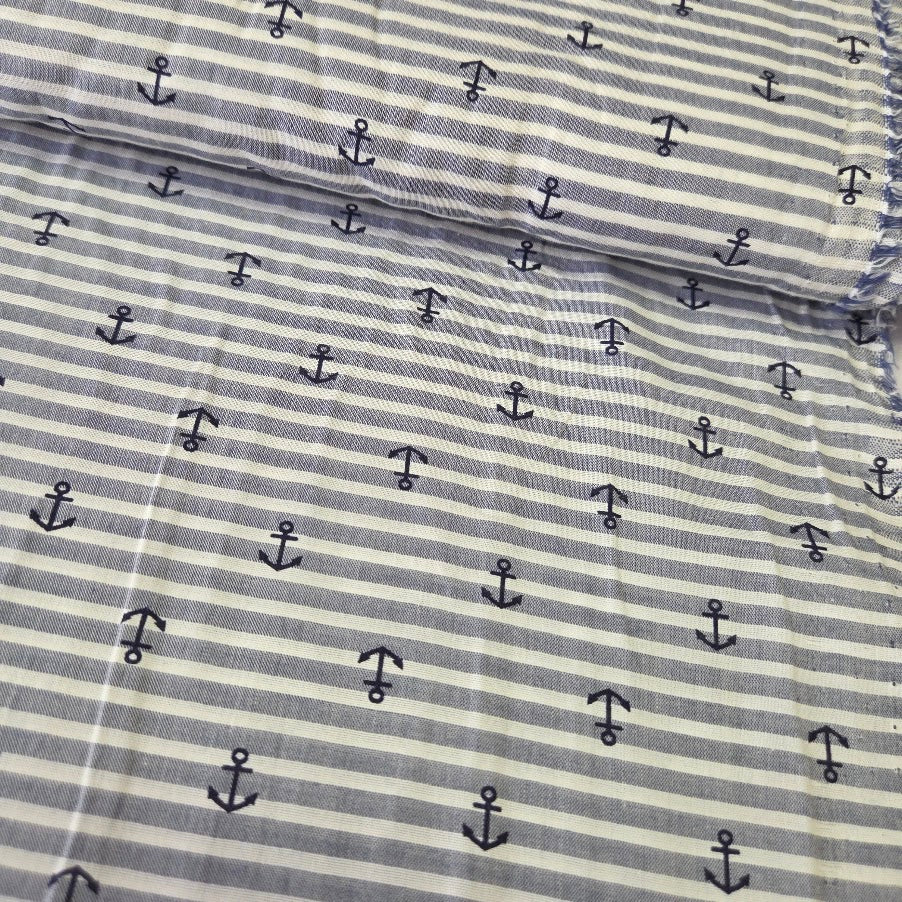 Hilco Chambray - Skipper - blau weiss gestreift mit Ankern