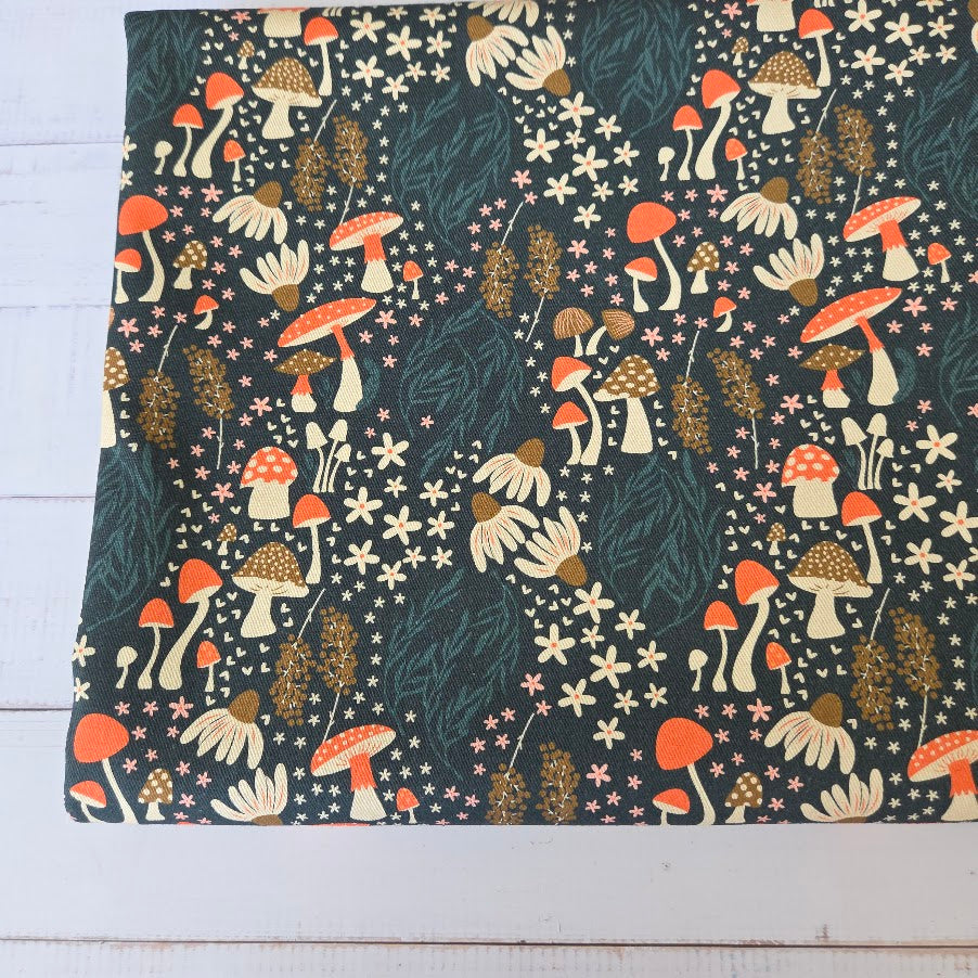 MYO Design - Twill Canvas - Mushrooms allover - darkpetrol