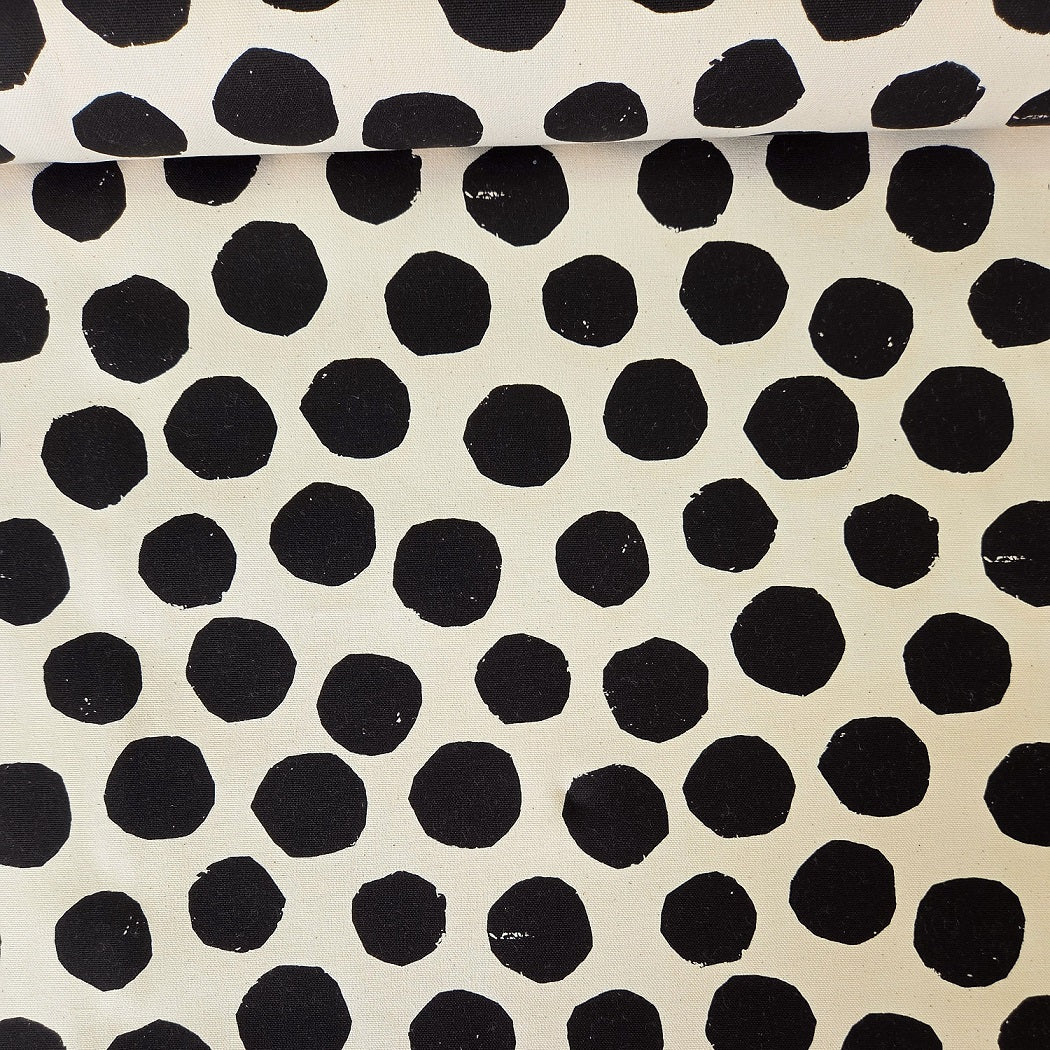 Kokka Trefle Canvas - Dots - Oxford Canvas - weiss-schwarz