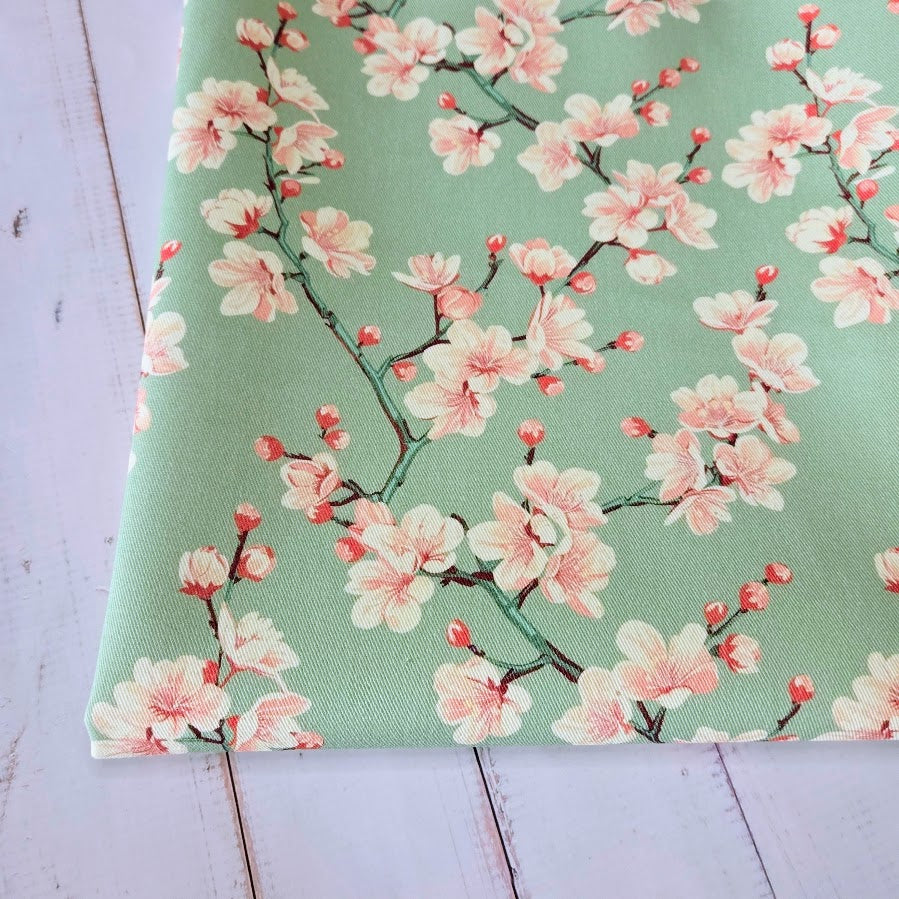 MYO Design - Twill Canvas - Cherry Blossom Branch - mintgrün