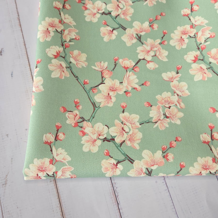 MYO Design - Twill Canvas - Cherry Blossom Branch - mintgrün