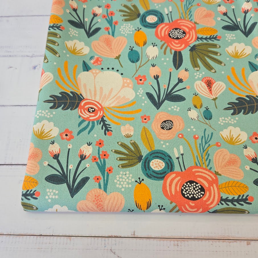 MYO Design - Unbleached Cotton Canvas - Flowerfield türkis