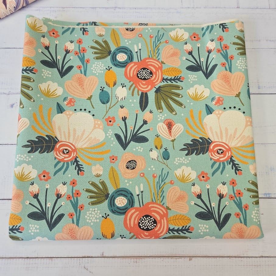 MYO Design - Unbleached Cotton Canvas - Flowerfield türkis