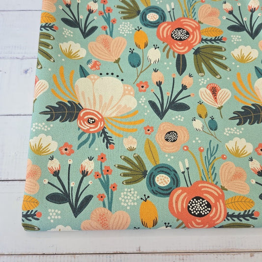 MYO Design - Unbleached Cotton Canvas - Flowerfield türkis