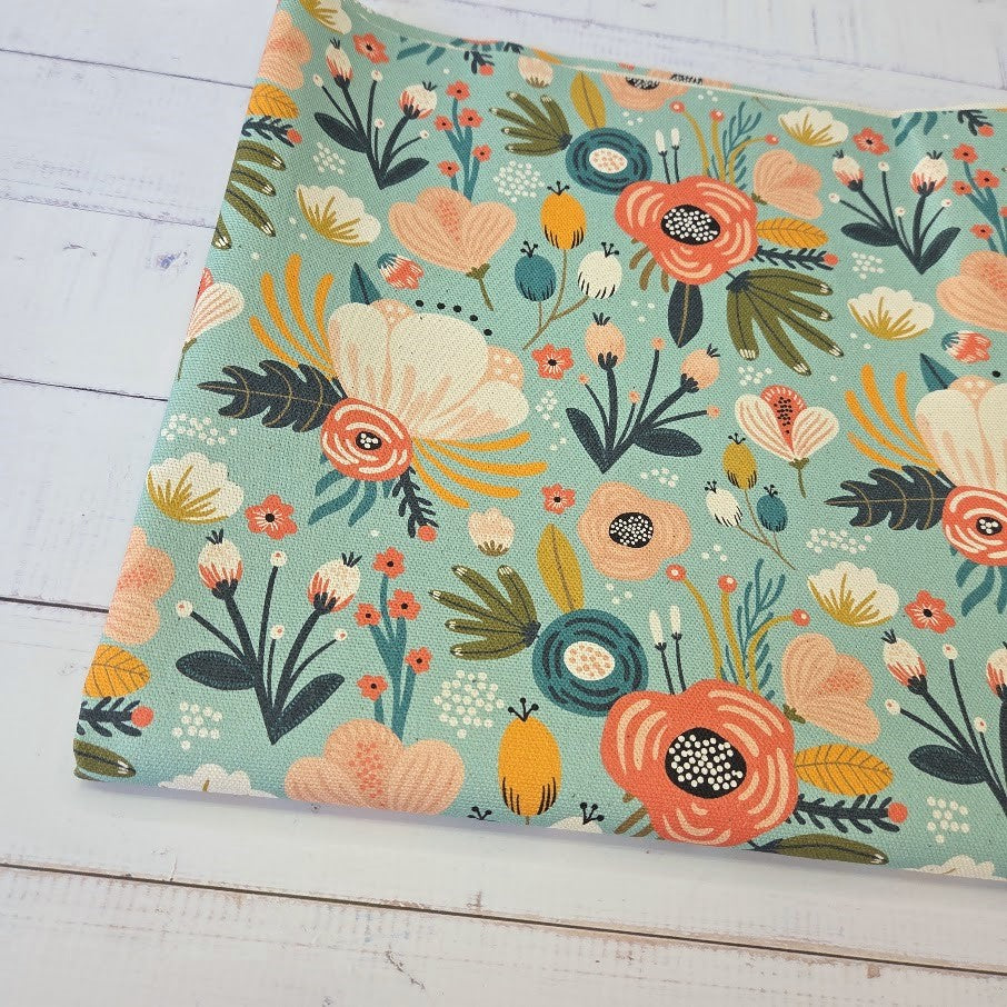 MYO Design - Unbleached Cotton Canvas - Flowerfield türkis