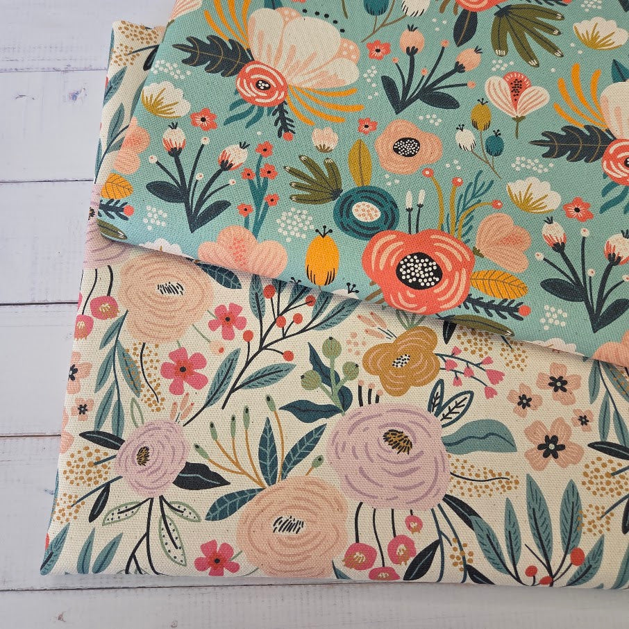 MYO Design - Unbleached Cotton Canvas - Flowerfield türkis