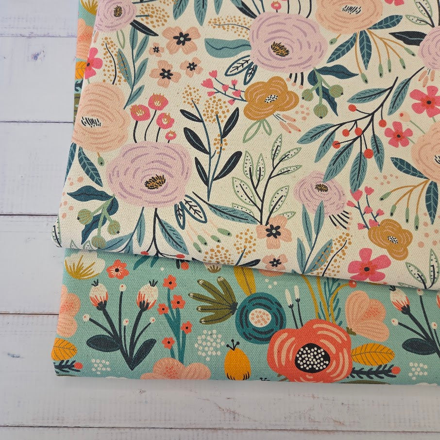 MYO Design - Unbleached Cotton Canvas - Flowerfield türkis