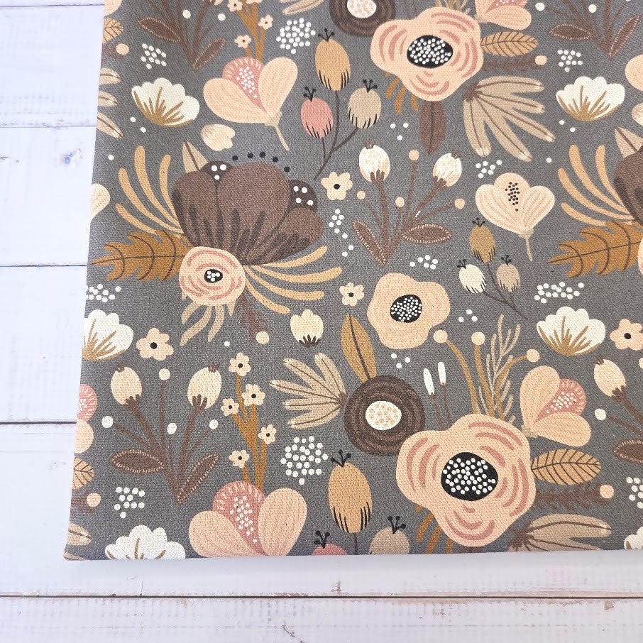 MYO Design - Unbleached Cotton Canvas - Flowerfield grey rose