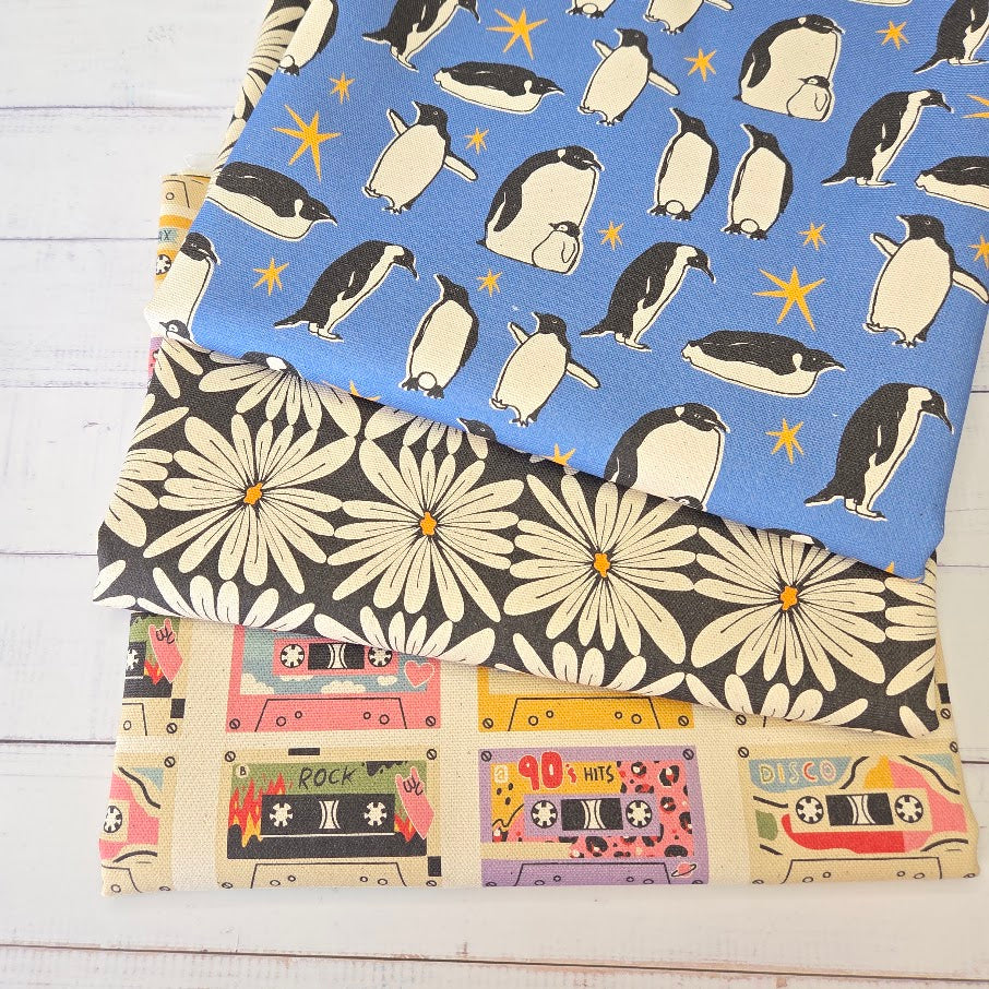 MYO Design - Unbleached Cotton Canvas - Geo Flowers - black and white