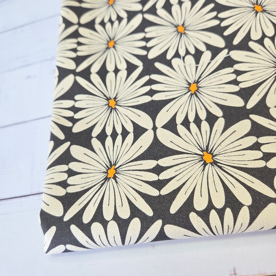 MYO Design - Unbleached Cotton Canvas - Geo Flowers - black and white