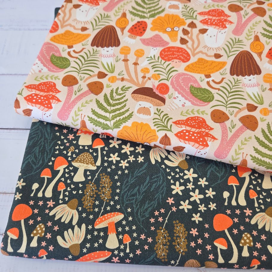 MYO Design - Twill Canvas - Mushrooms allover - darkpetrol