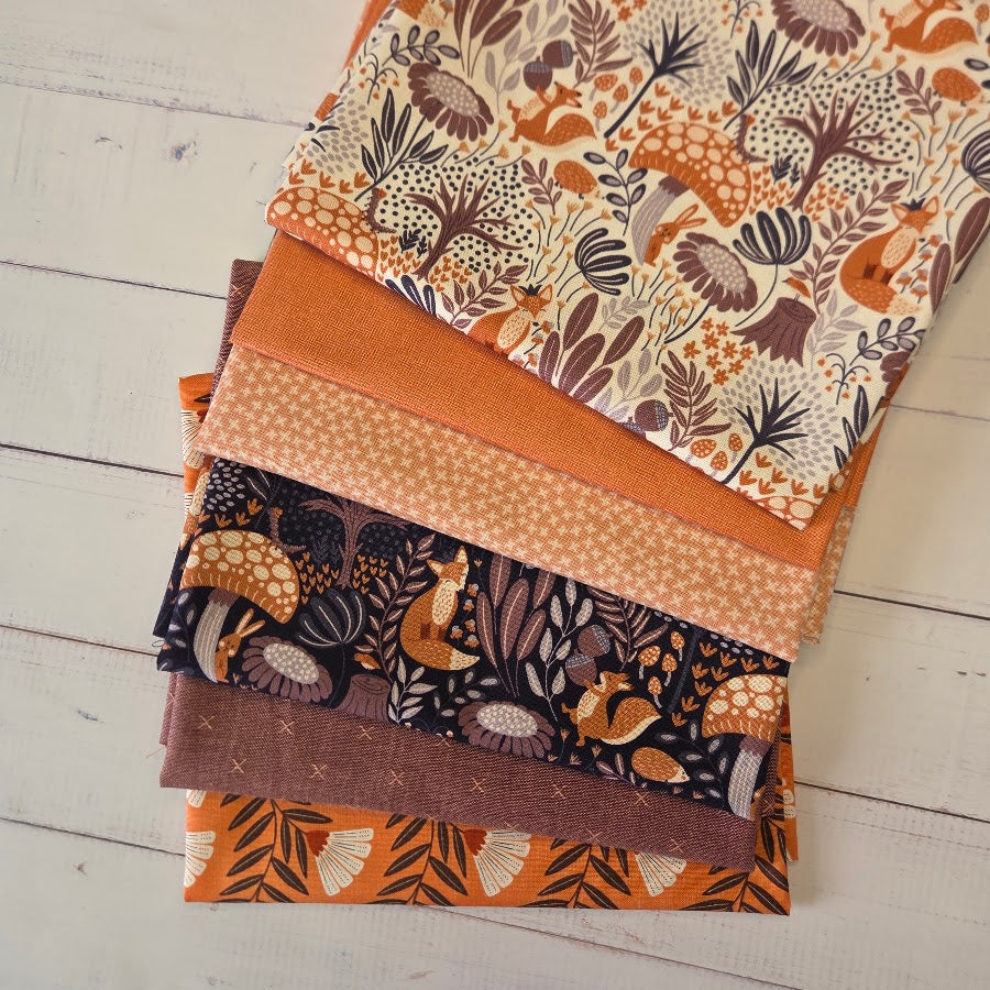 Fatquarter Set - Cloud9 - Whimsical Forest Floor - orange mulberry