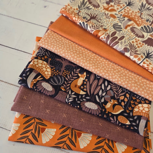 Fatquarter Set - Cloud9 - Whimsical Forest Floor - orange mulberry