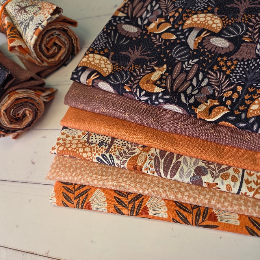 Fatquarter Set - Cloud9 - Whimsical Forest Floor - orange mulberry