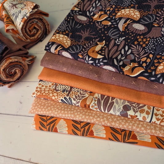 Fatquarter Set - Cloud9 - Whimsical Forest Floor - orange mulberry