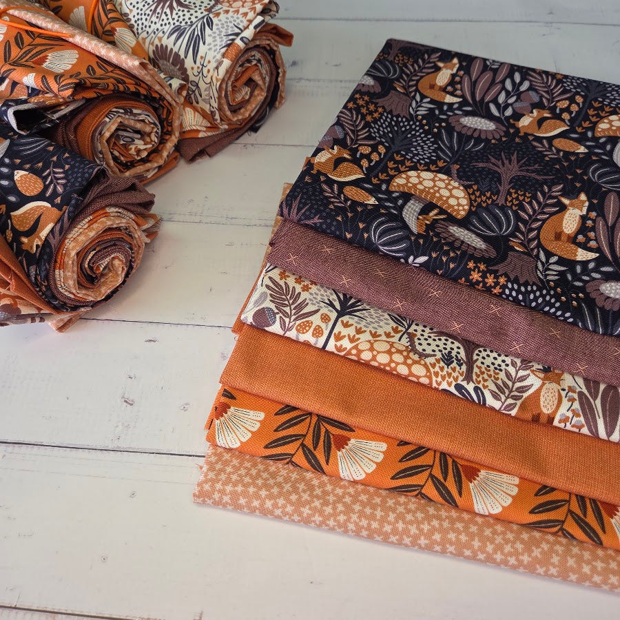 Fatquarter Set - Cloud9 - Whimsical Forest Floor - orange mulberry