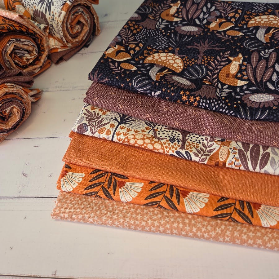 Fatquarter Set - Cloud9 - Whimsical Forest Floor - orange mulberry