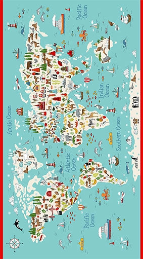 Makower - Around the World - Panel 60cm - World Map