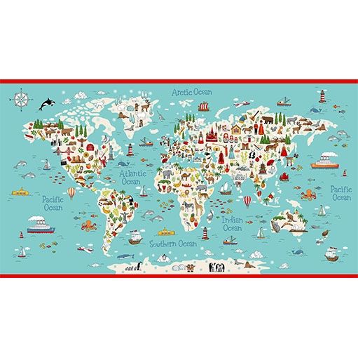 Makower - Around the World - Panel 60cm - World Map